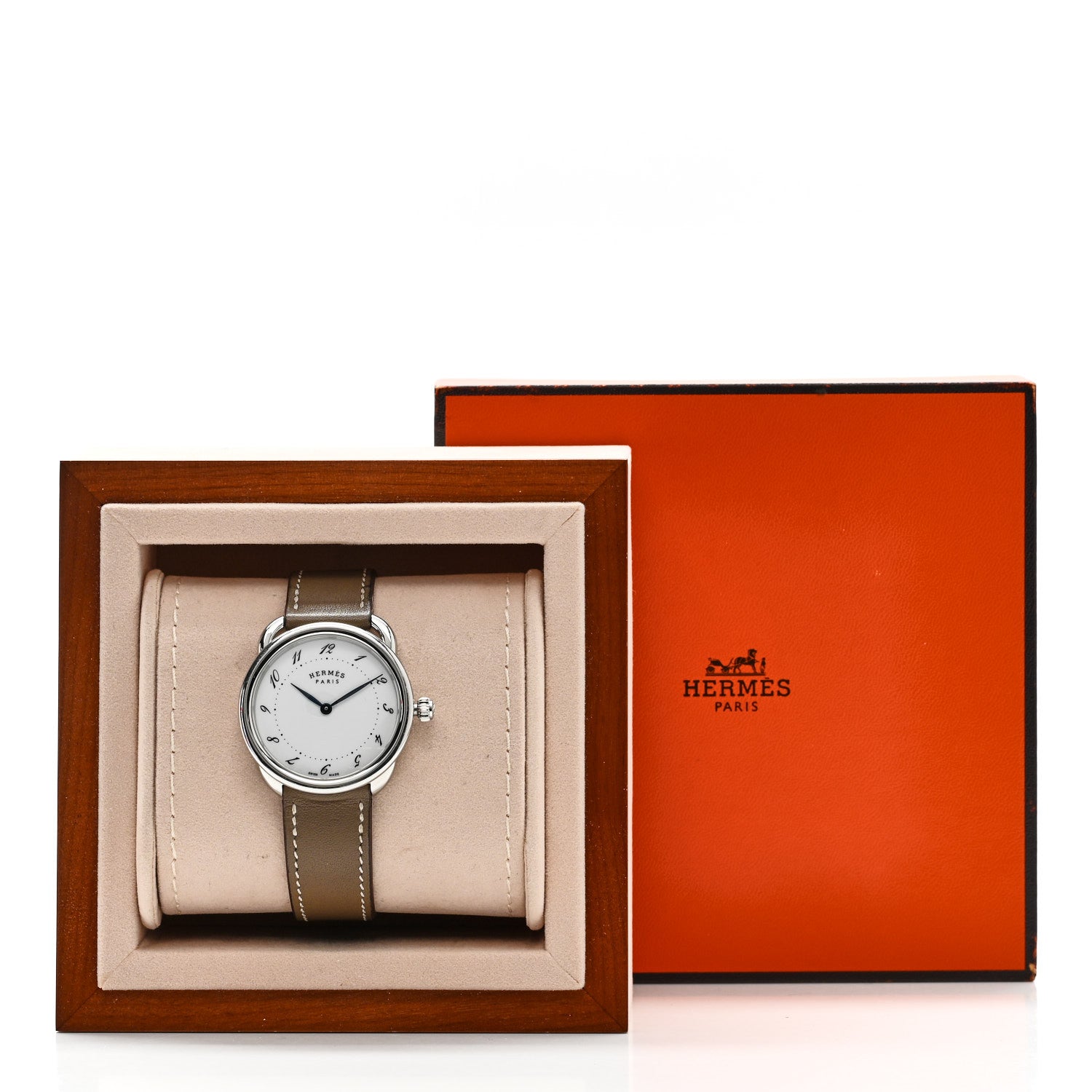Hermes Stainless Steel Swift 36mm Arceau Quartz Watch Etoupe 5 of 5