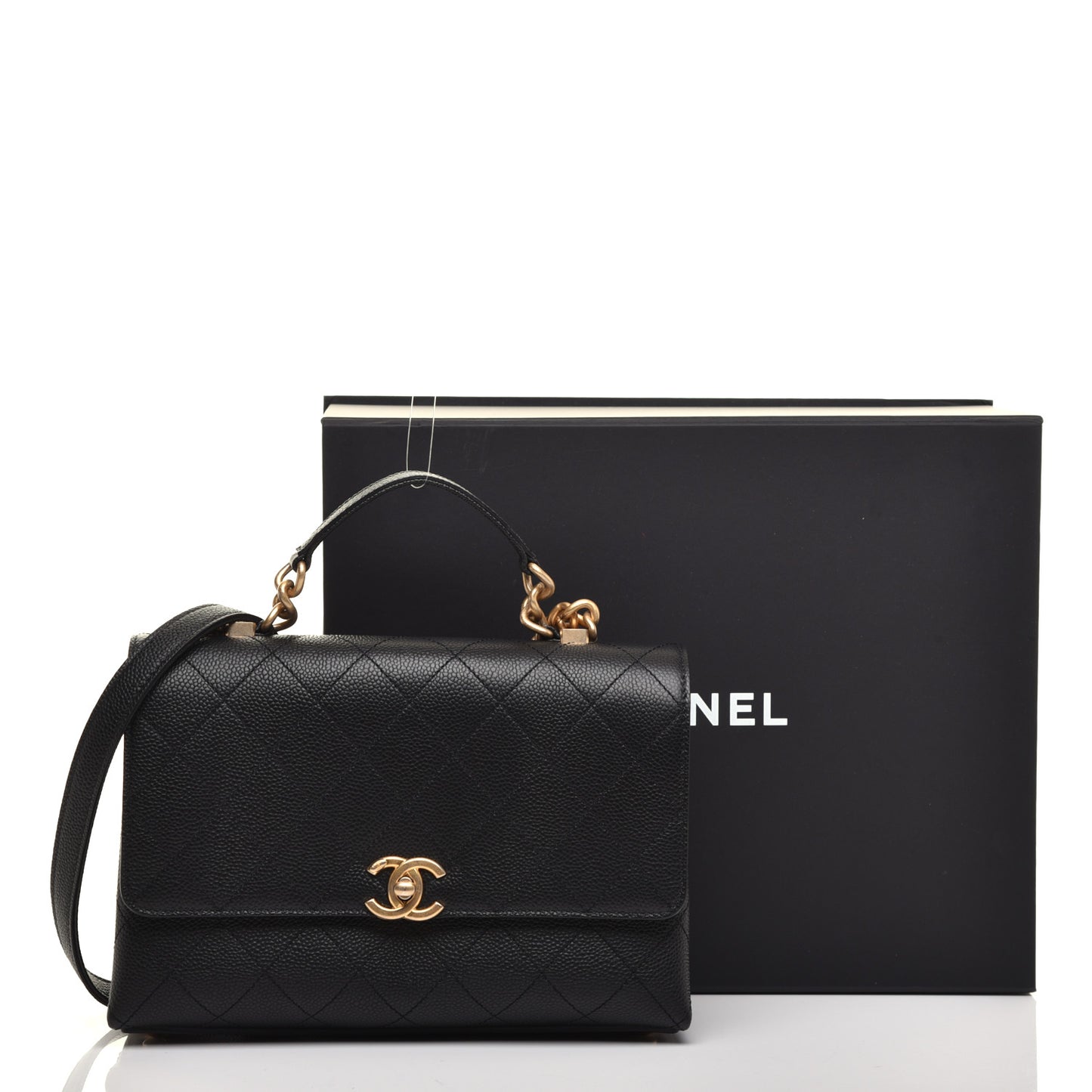 Caviar Diamond Stitched Small Top Handle Flap Black
