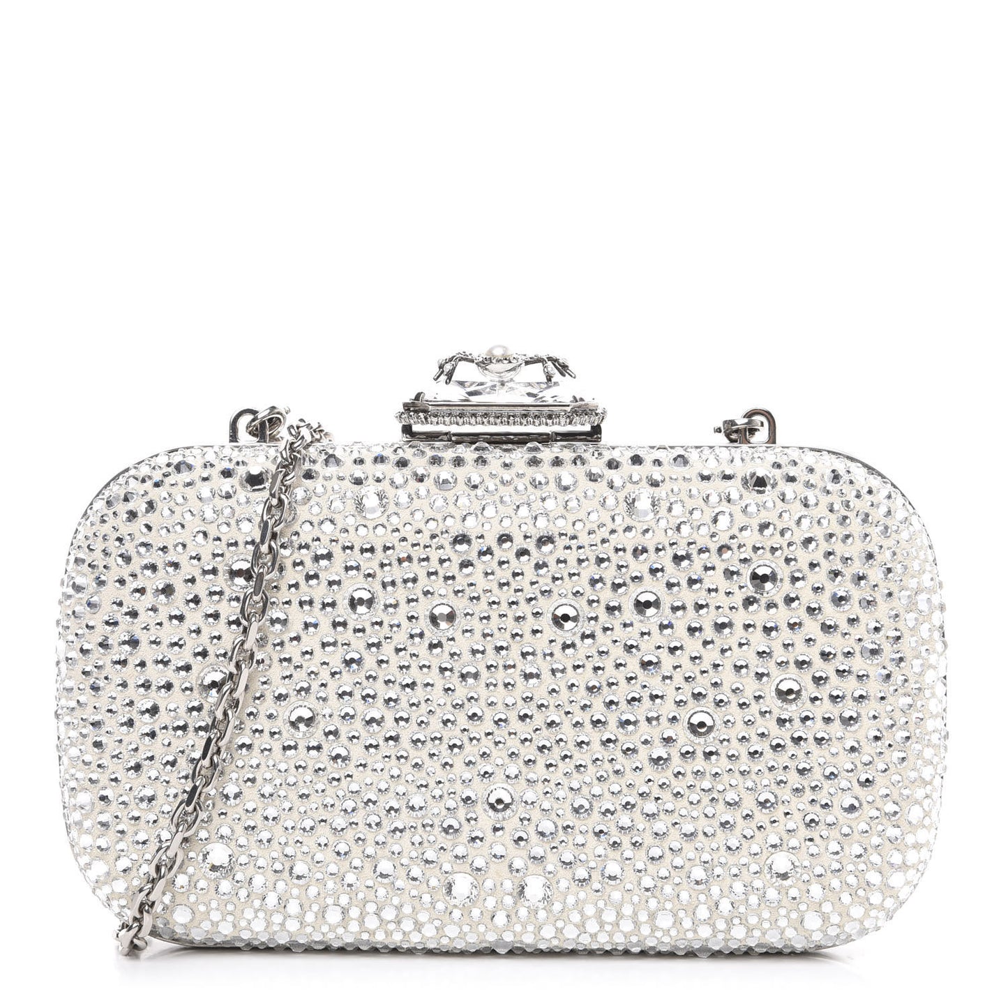 Crystal Spider Box Chain Clutch Silver