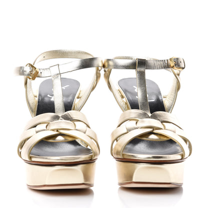 Saint Laurent Metallic Nappa Tribute 75 Platform Sandals 38 Gold 2 of 9