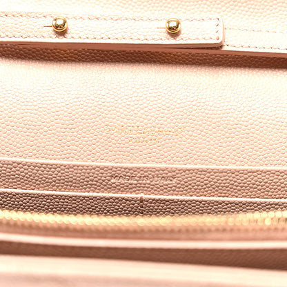 Saint Laurent Grain De Poudre Matelasse Chevron Monogram Chain Wallet Pale Pink 6 of 9