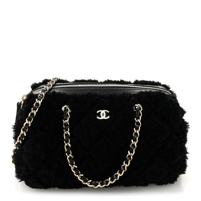 Chanel Shearling Quilted Barrel Clutch With Chain Black 1 of 10
