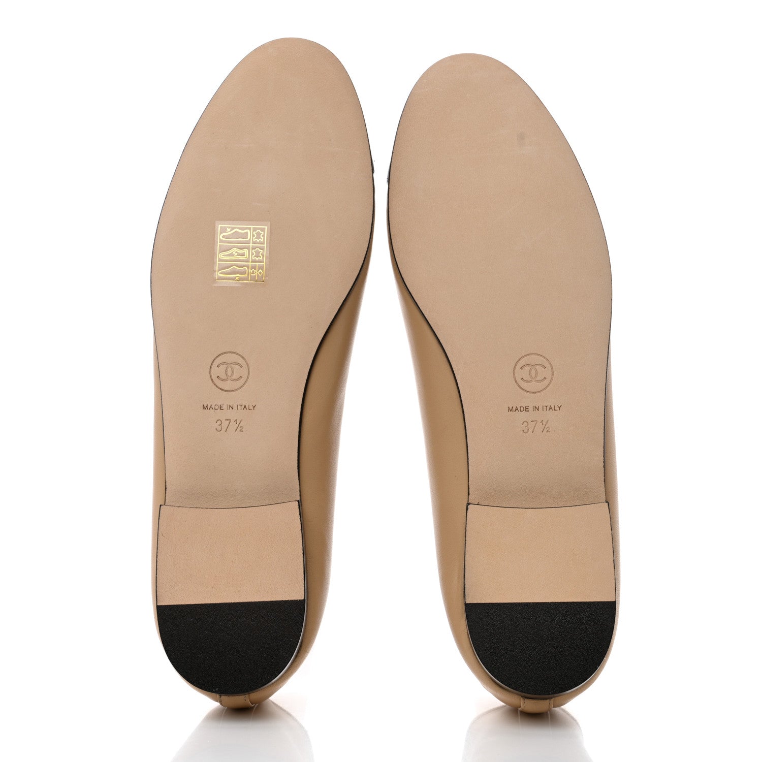 Chanel Lambskin Cap Toe CC Ballerina Flats 37.5 Beige Black 5 of 9