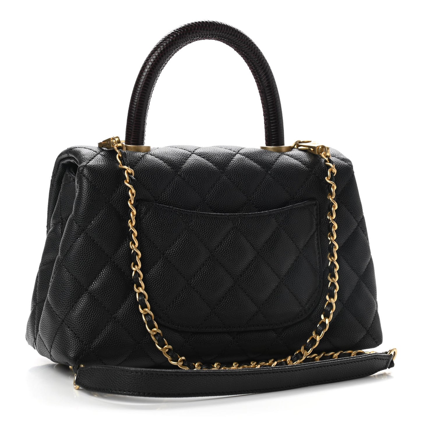 Caviar Lizard Embossed Quilted Mini Coco Handle Flap Black