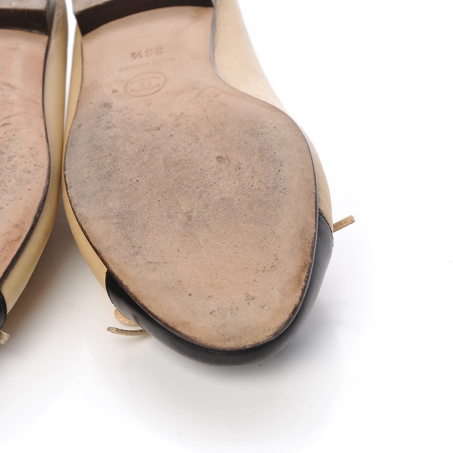 Lambskin Cap Toe Ballerina Flats 36.5 Beige Black