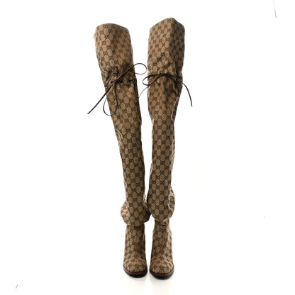 Gucci Monogram Over the Knee Boots 36 Beige Ebony 3 of 6