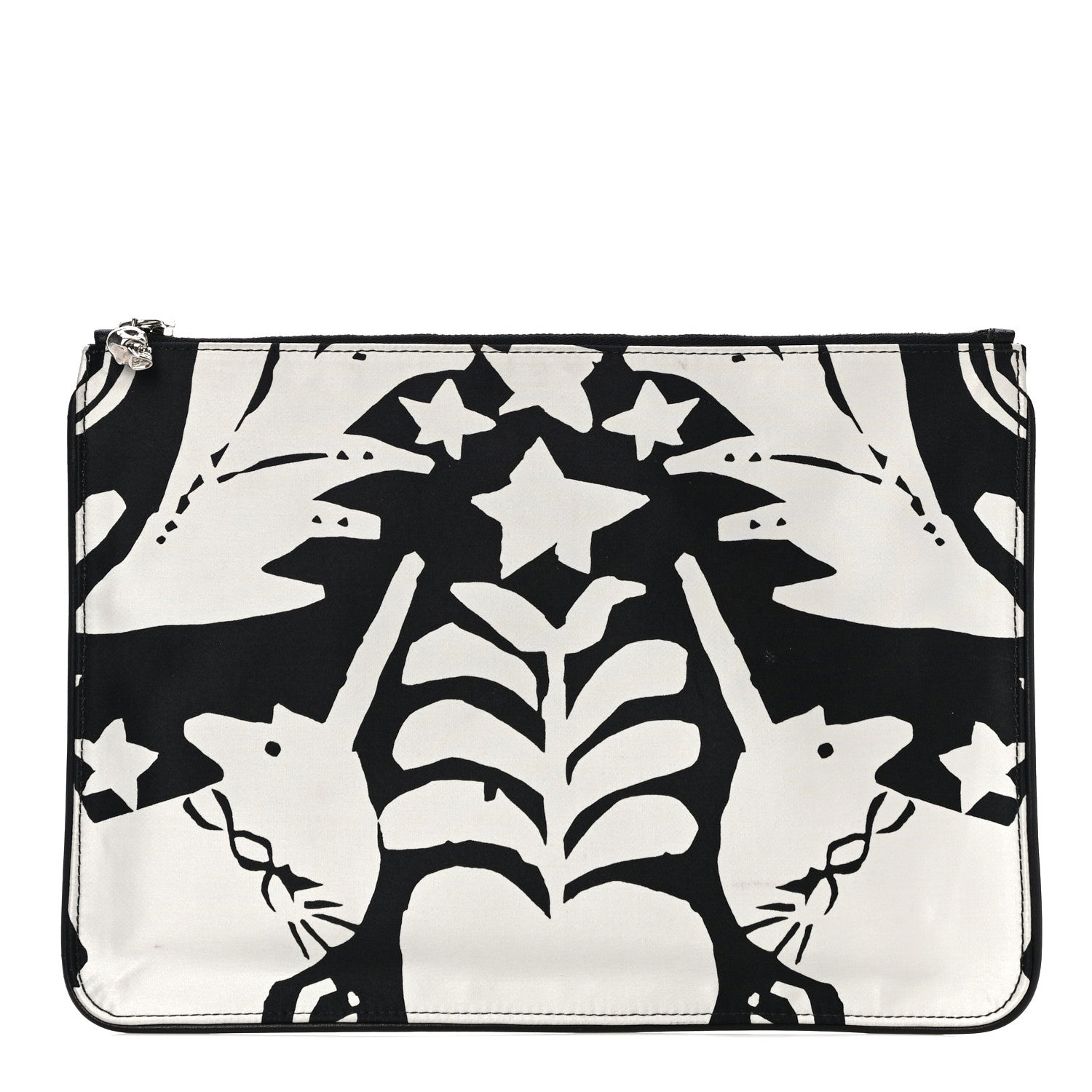 Alexander McQueen Silk Unicorn Print Skull Zip Pouch Black White 11 of 14