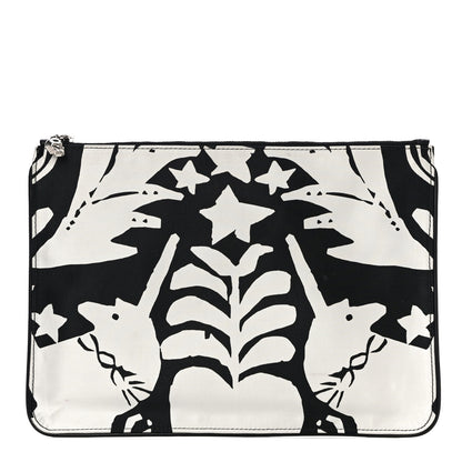 Alexander McQueen Silk Unicorn Print Skull Zip Pouch Black White 11 of 14