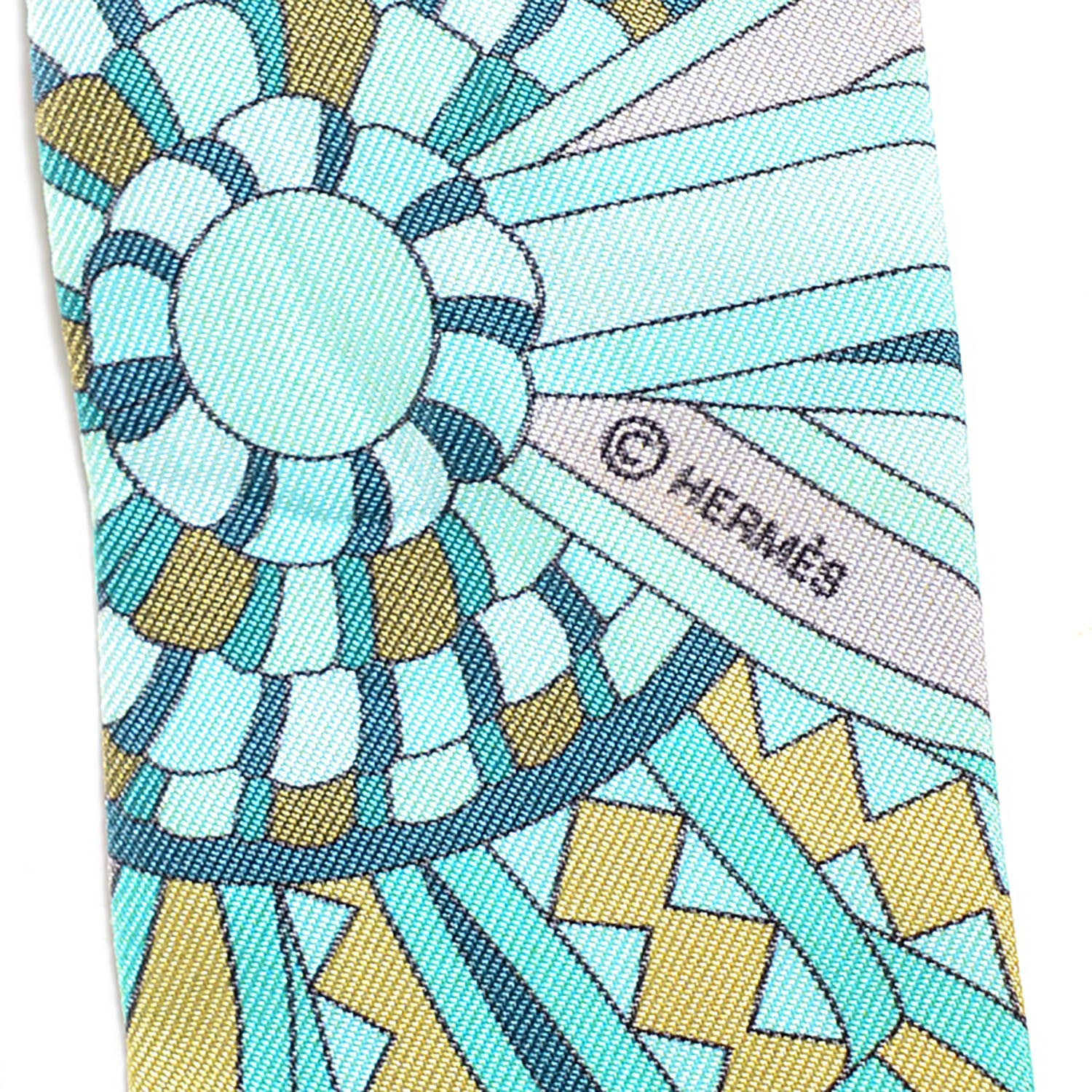 Hermes Silk Les Flots Du Cheval Twilly Turquoise 5 of 6