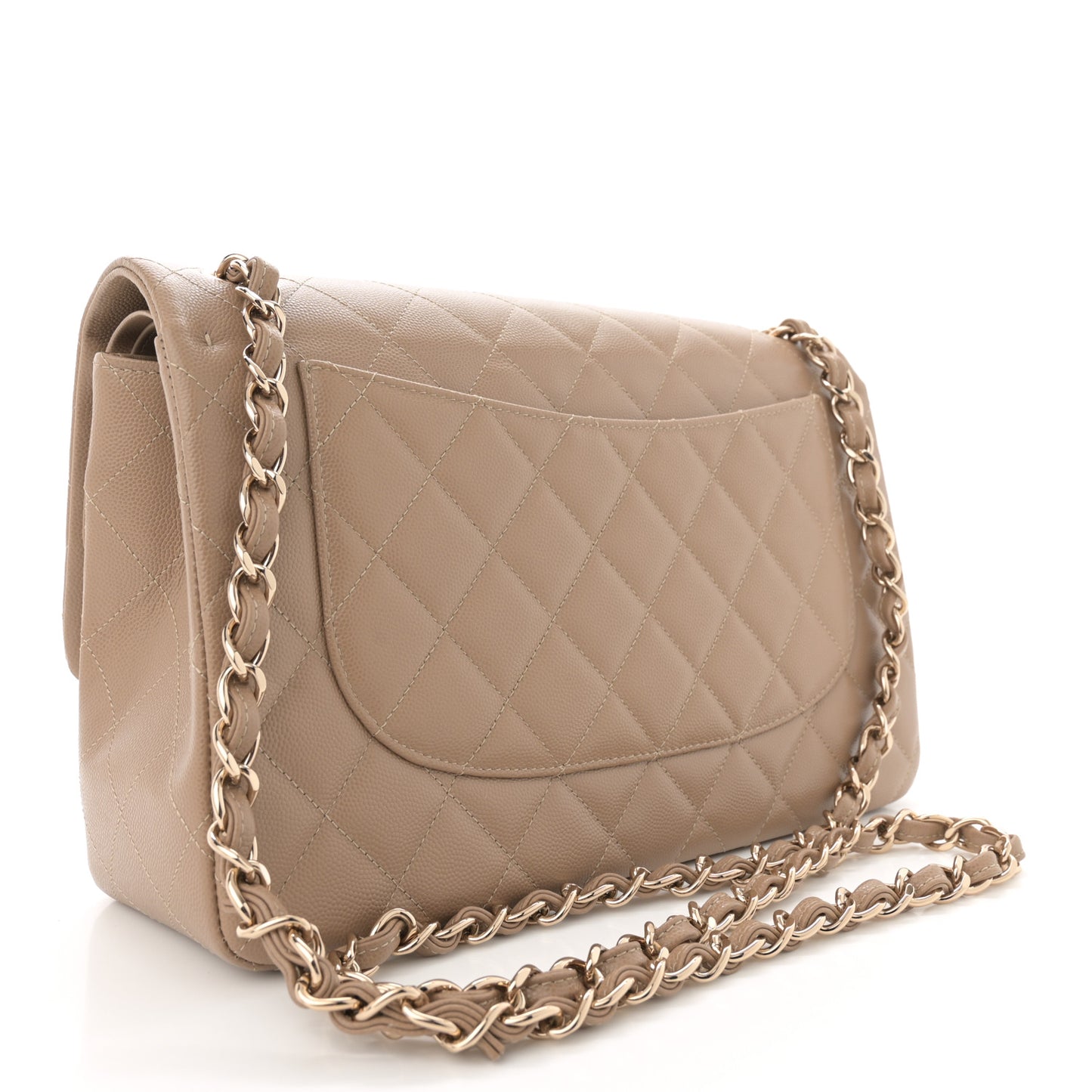 Caviar Quilted Jumbo Double Flap Dark Beige