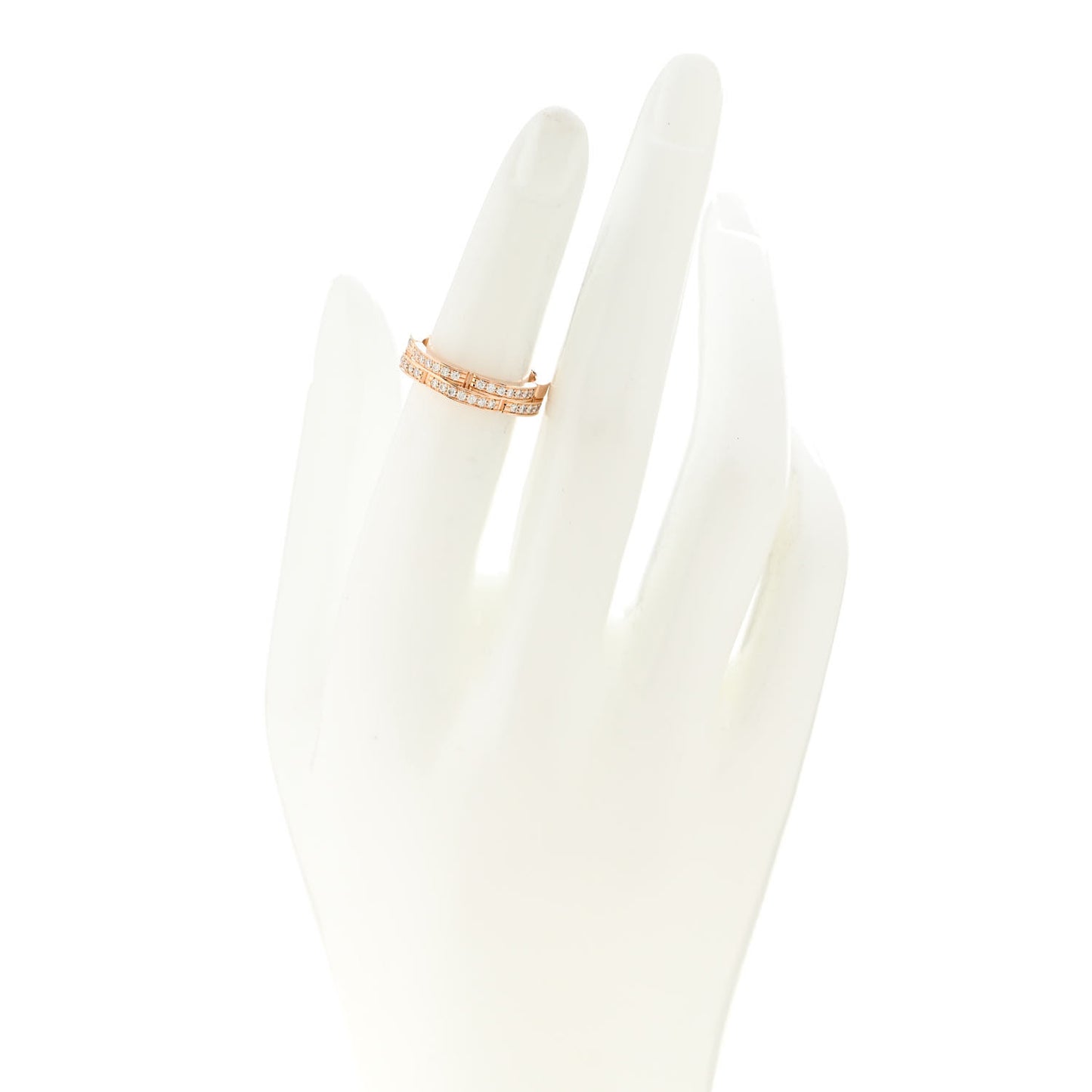 18K Pink Gold Diamond Maillon Panthere 2 Half Rows Ring 49 4.75