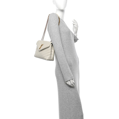 Saint Laurent Calfskin Y Quilted Monogram Small Loulou Chain Satchel Crema Soft 2 of 10