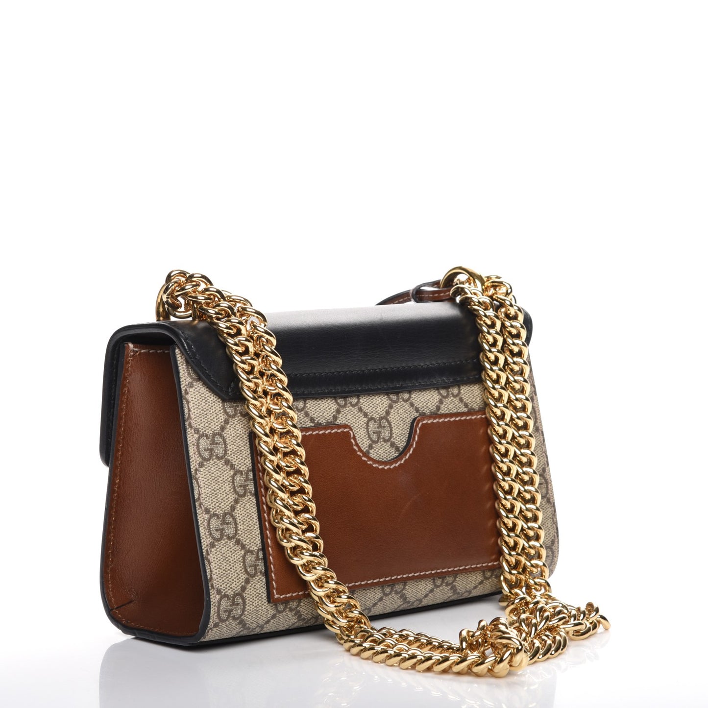 GG Supreme Monogram Calfskin Small Padlock Shoulder Bag Beige Black Cuir