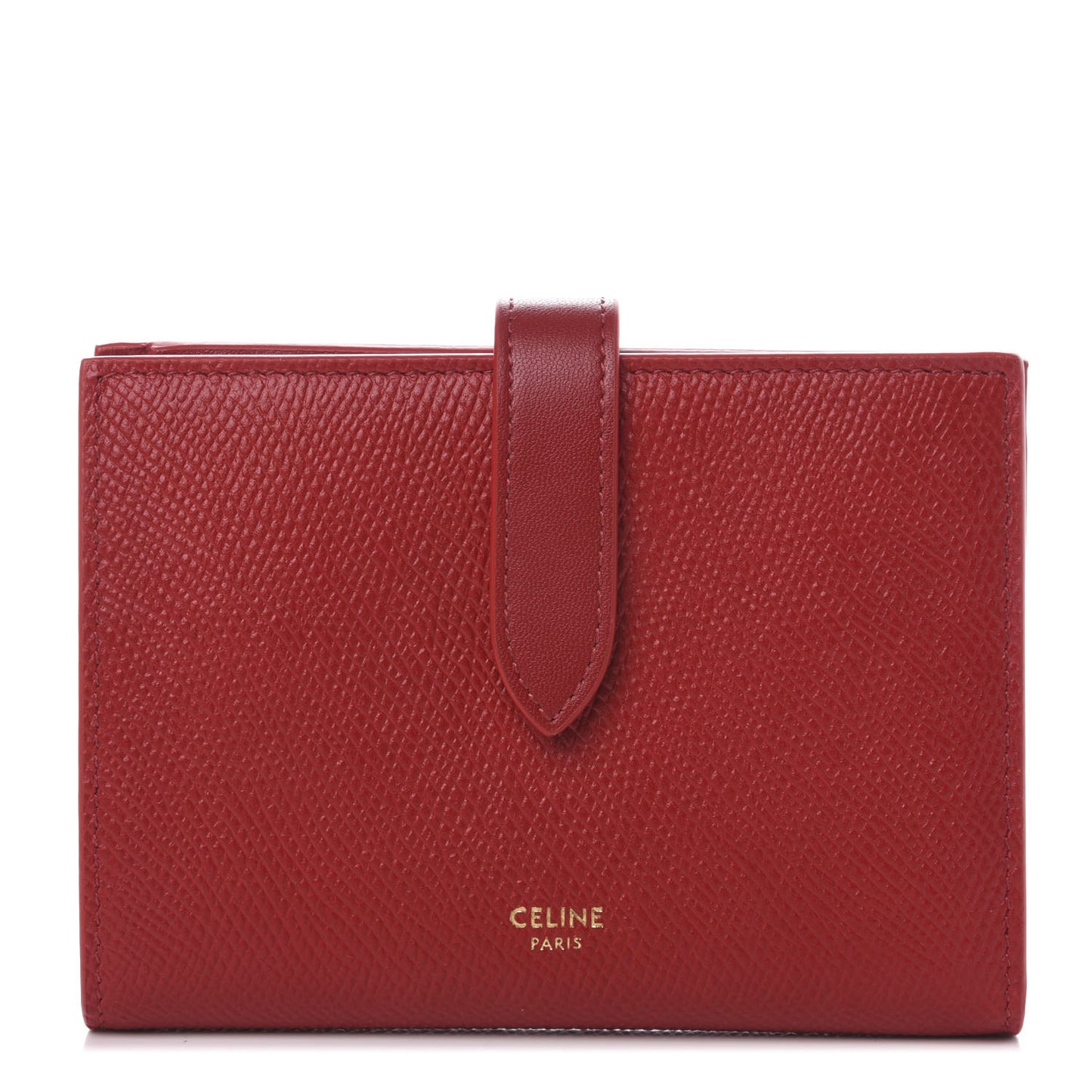 Grained Calfskin Medium Multifunction Strap Wallet Coquelicot