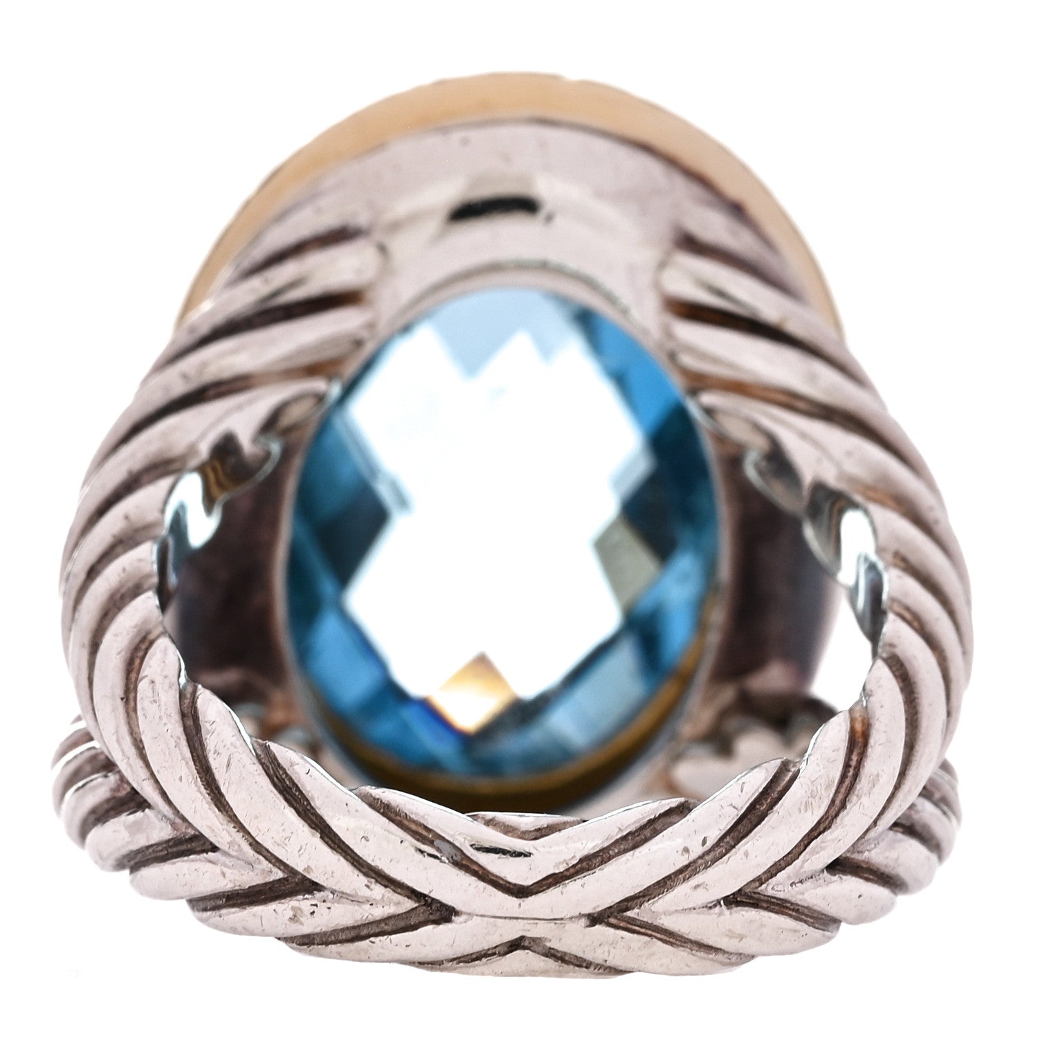 David Yurman Sterling Silver 18K Yellow Gold Blue Topaz 13mm