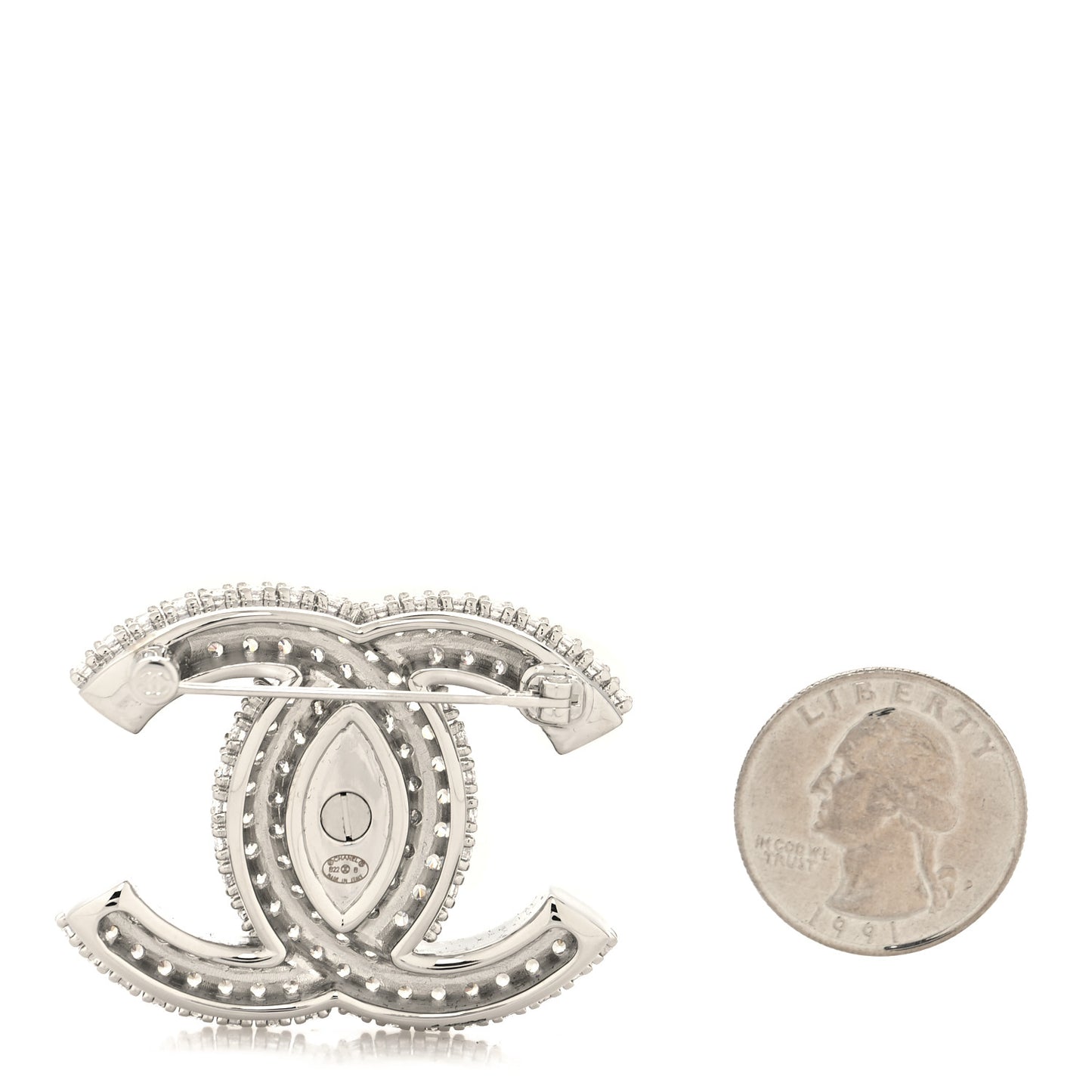 Crystal CC Turnlock Brooch Silver