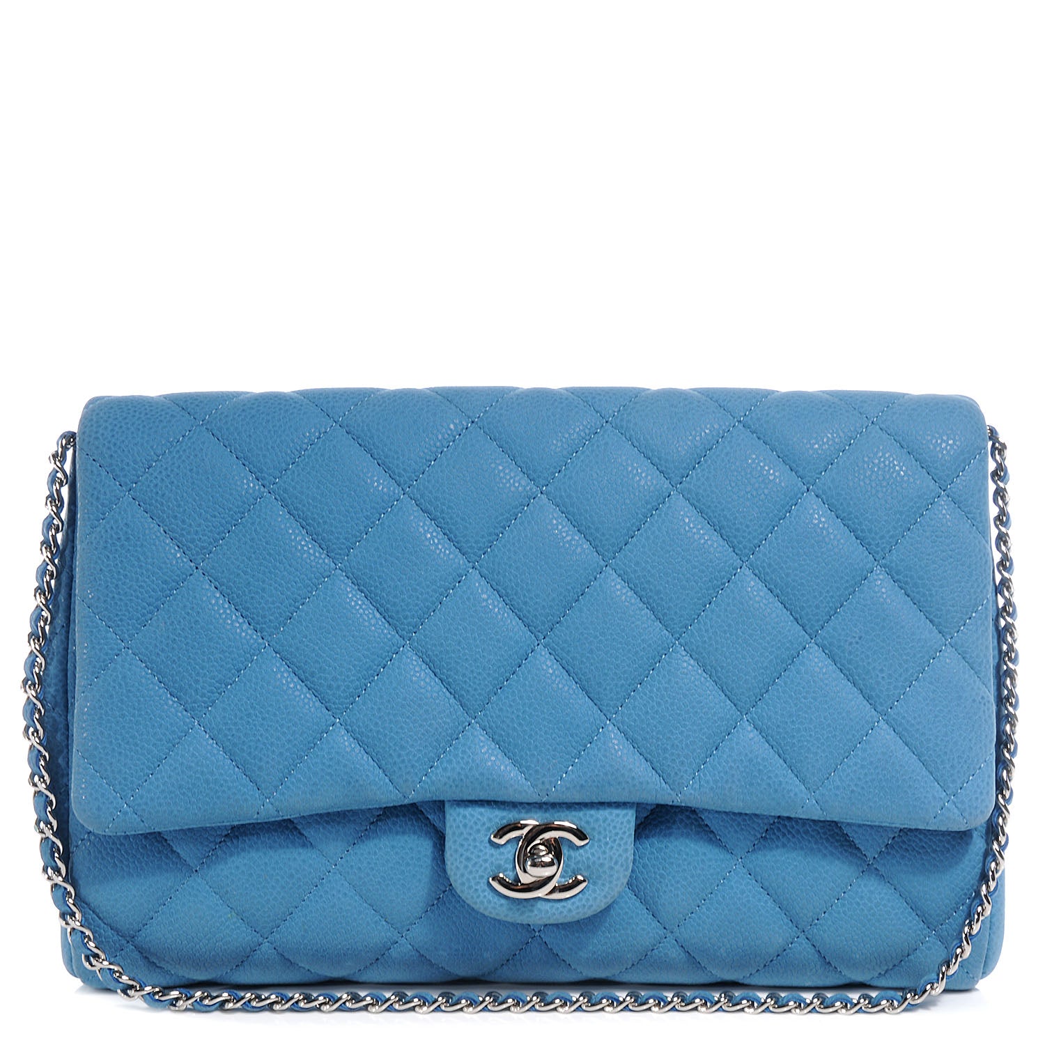 Chanel Iridescent Caviar Large Flap Clutch Bag Blue 1 of 9