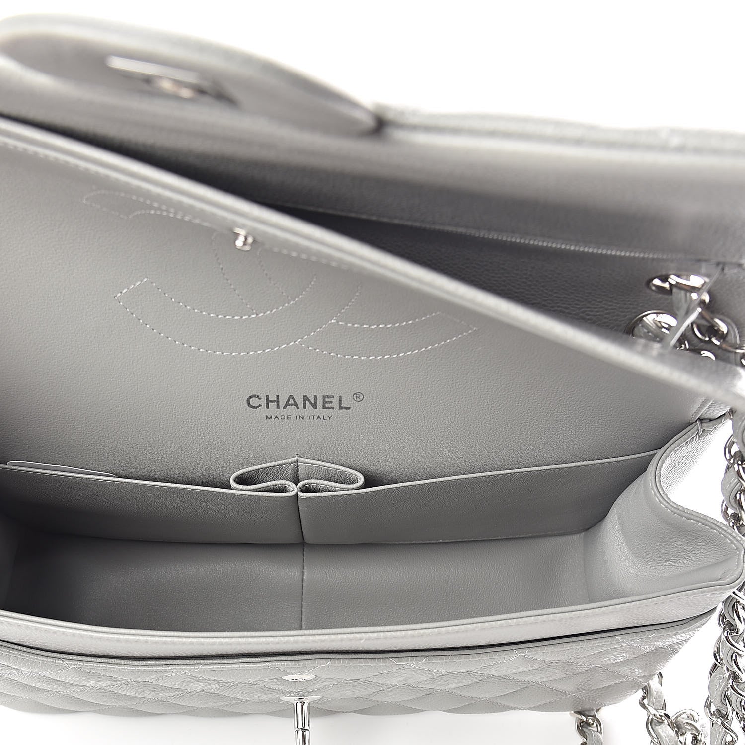 Chanel Caviar Quilted Jumbo Double Flap Light Grey 5 of 11