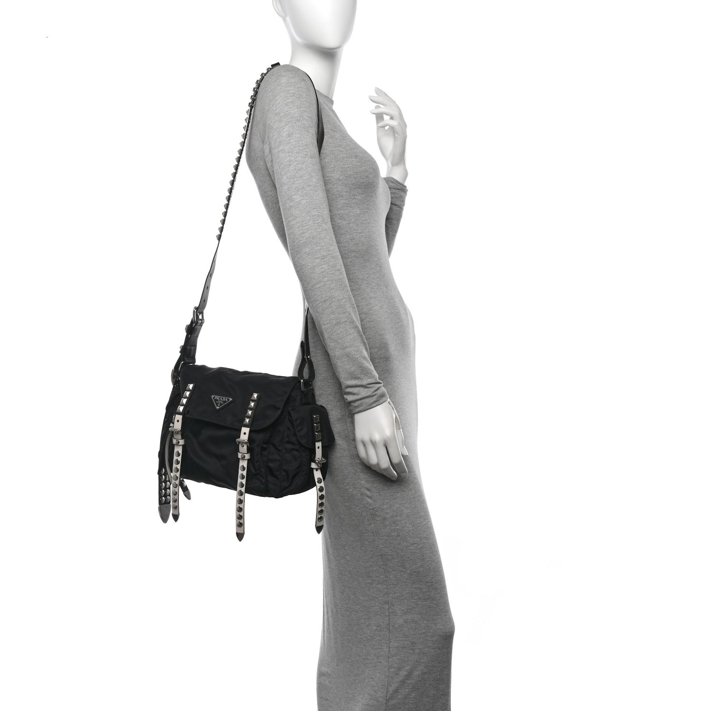 Nylon New Vela Studded Messenger Black White
