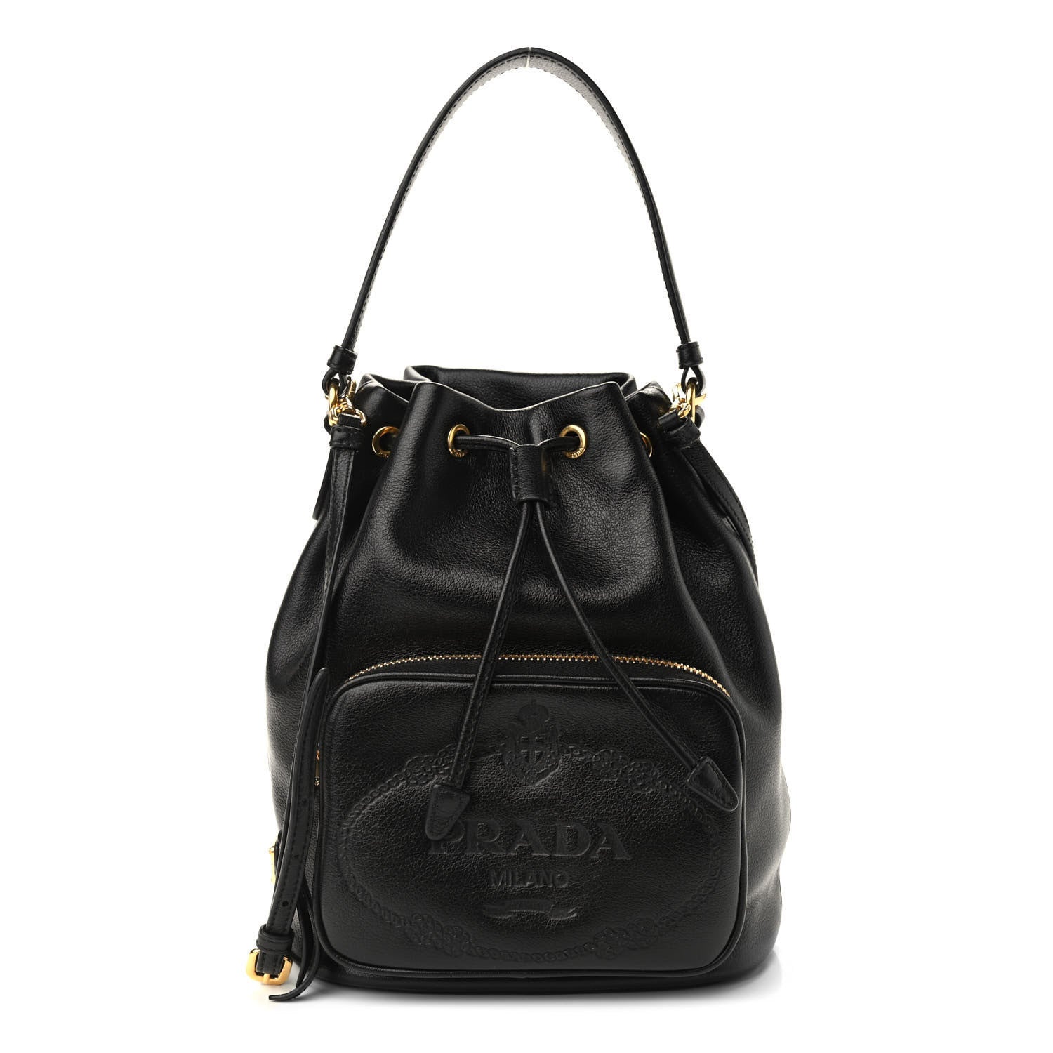 Prada Glace Calfskin Embossed Secchiello Bucket Bag Black 1 of 9
