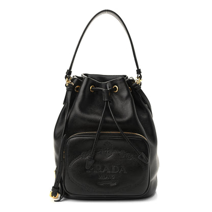 Prada Glace Calfskin Embossed Secchiello Bucket Bag Black 1 of 9