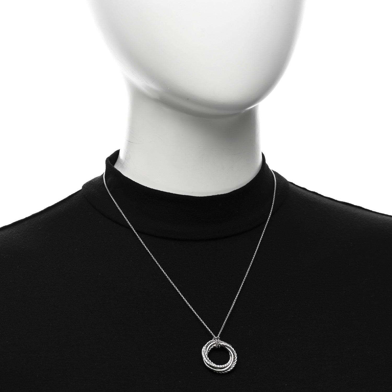 David Yurman Sterling Silver Pave Diamond 21mm Crossover Circle Necklace 2 of 4