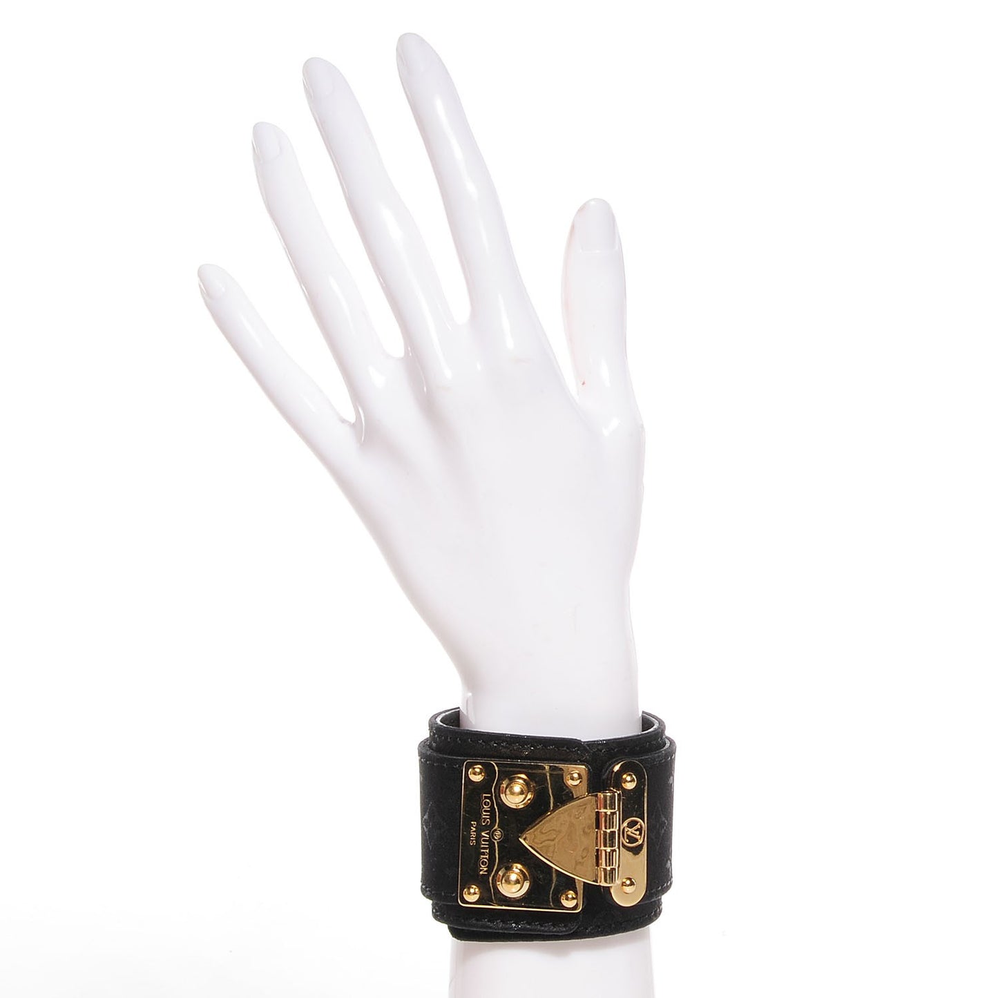 Satin Monogram Serrure Cuff Black