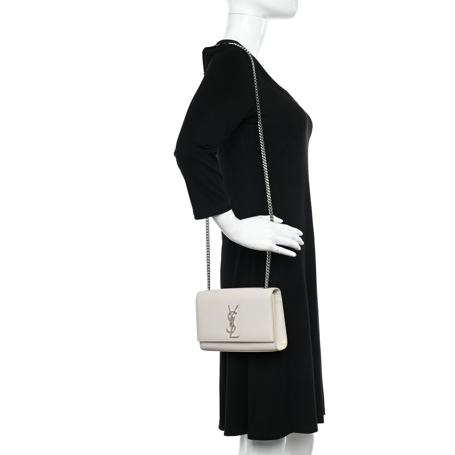 Saint Laurent Grain De Poudre Medium Classic Monogram Kate Satchel Icy White 2 of 11
