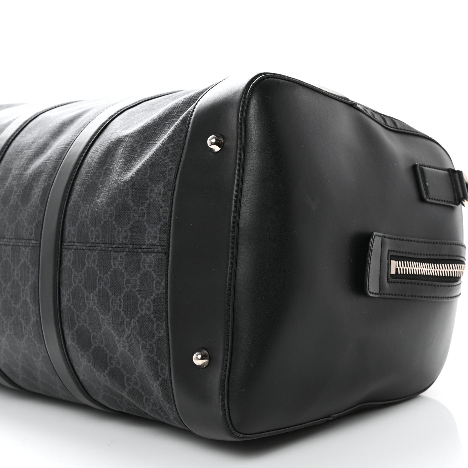 Gucci Soft GG Supreme Monogram Appia Calfskin Web Large Carry On Duffle Bag Black Grey 9 of 23