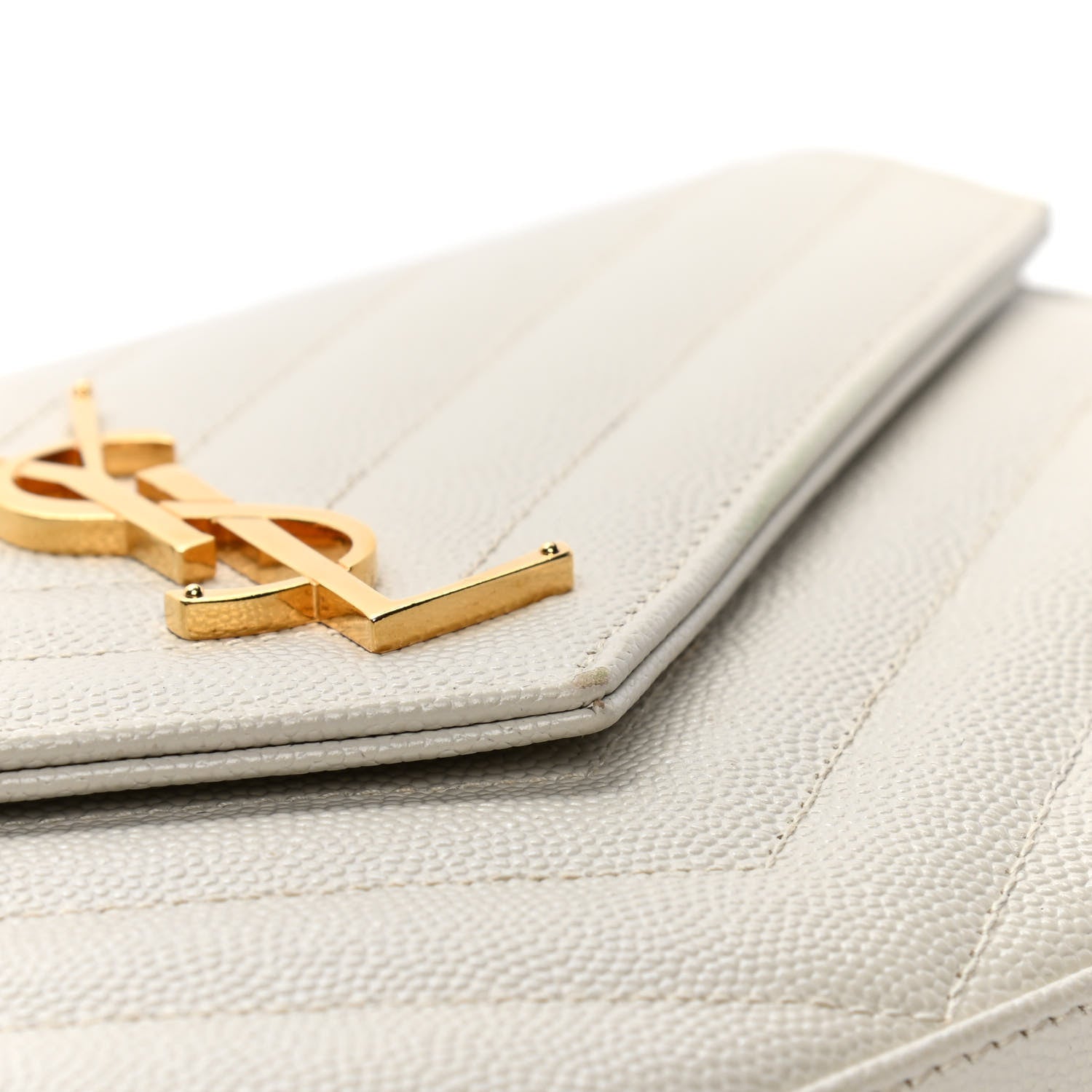 Saint Laurent Grain De Poudre Matelasse Chevron Monogram Chain Wallet Crema Soft 5 of 5