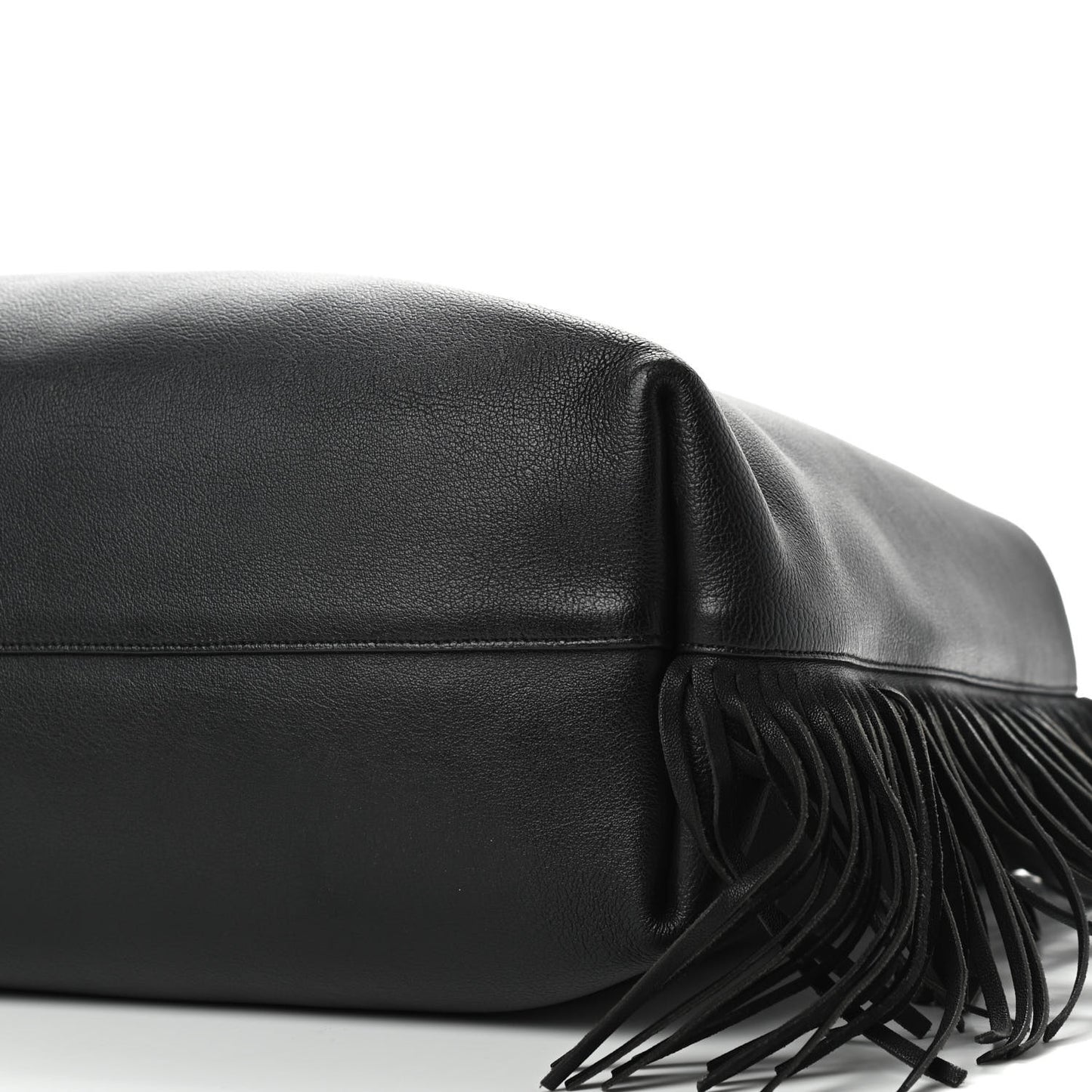 Calfskin Large Fringe Shopping Tote Black