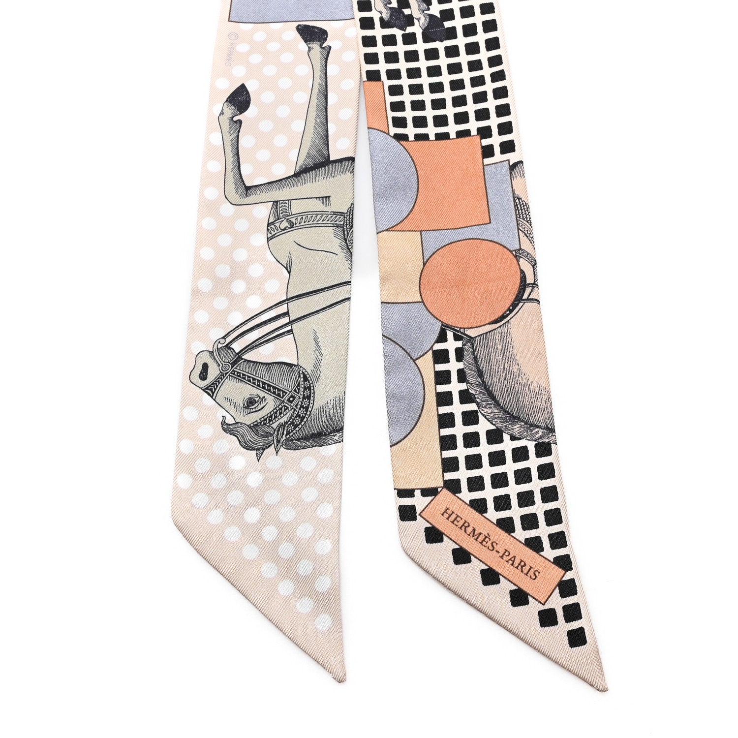 Hermes Silk Cavalier En Formes Twilly Beige Gris Terraco 2 of 4