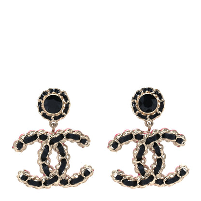 Chanel Metal Lambskin CC Chain Drop Earrings Black Gold Pink 1 of 5