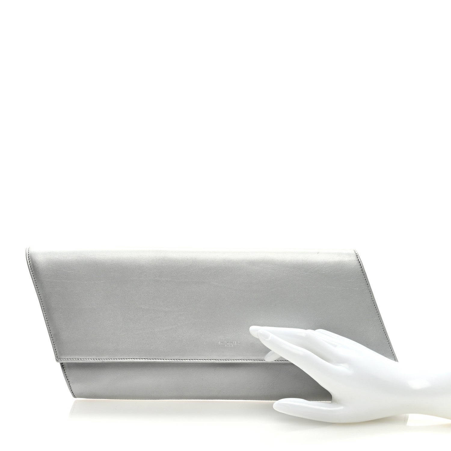 Saint Laurent Metallic Calfskin Diagonal Clutch Silver 2 of 7