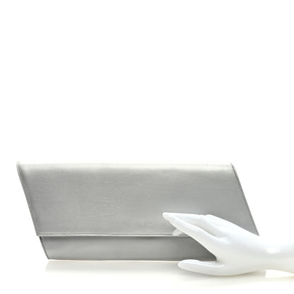 Saint Laurent Metallic Calfskin Diagonal Clutch Silver 2 of 7