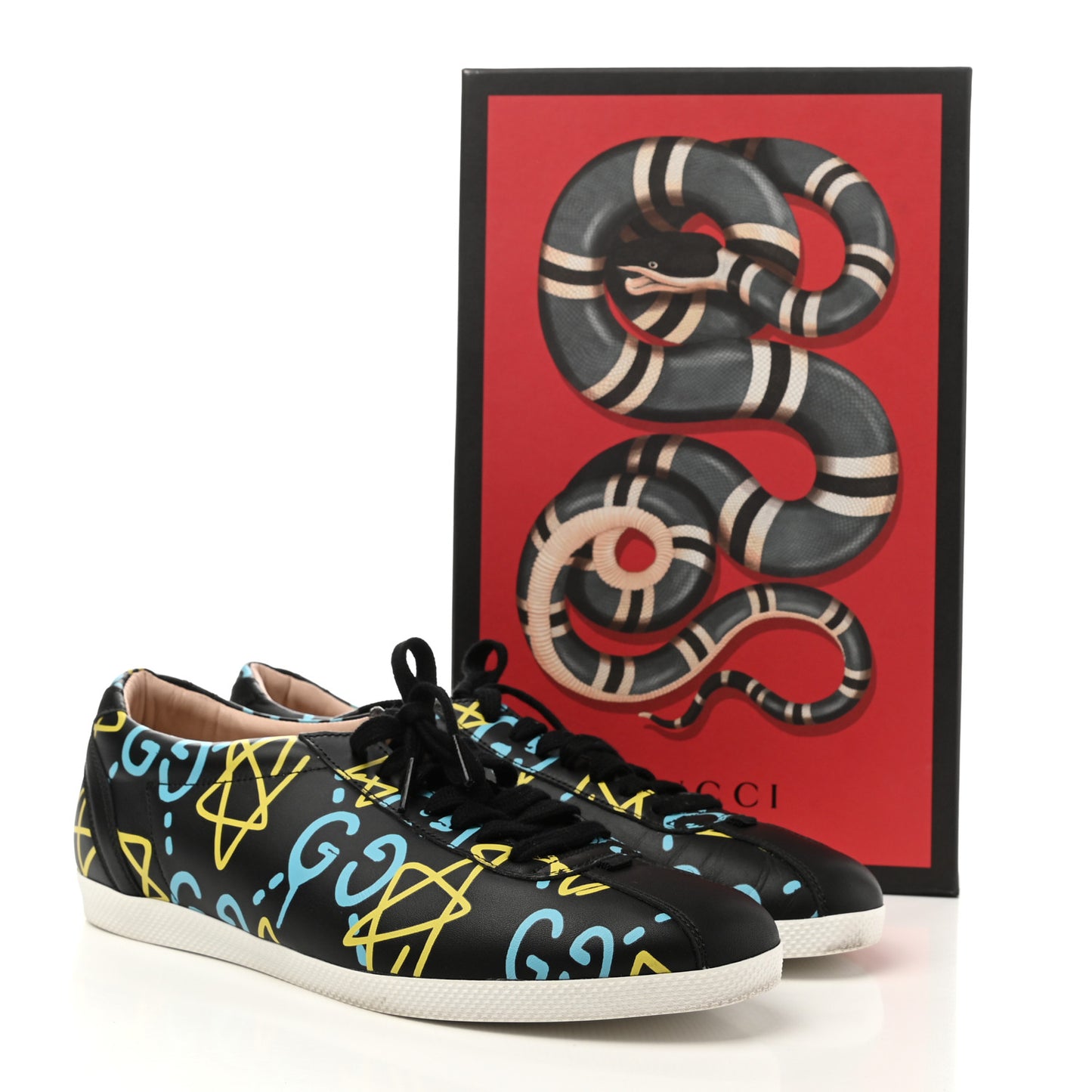 Calfskin GucciGhost Print Womens Low Top Sneakers 39.5 Black New Acquamarine