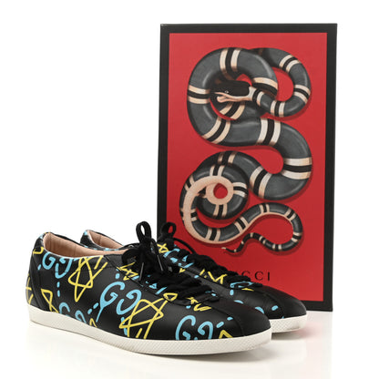 Gucci Calfskin GucciGhost Print Womens Low Top Sneakers 39.5 Black New Acquamarine 10 of 10