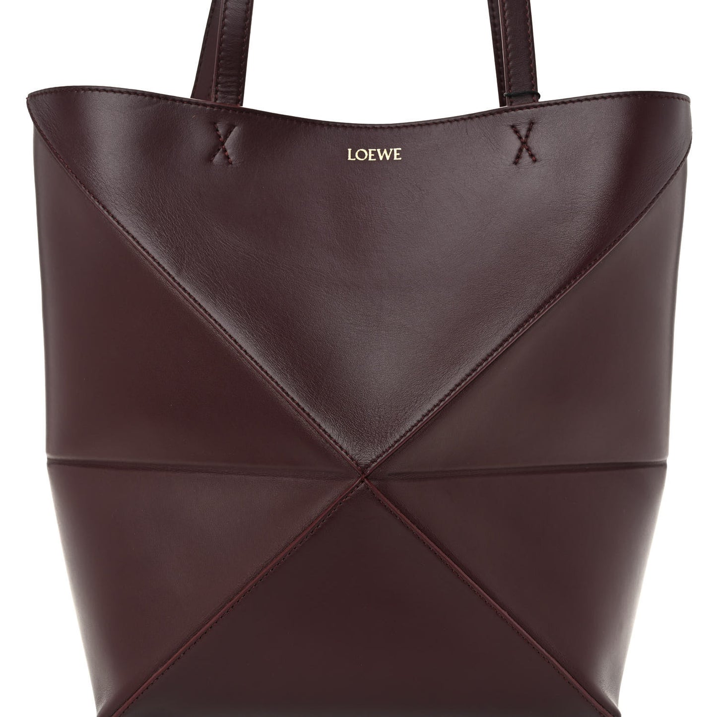 Shiny Calfskin Medium Puzzle Fold Tote Dark Burgundy
