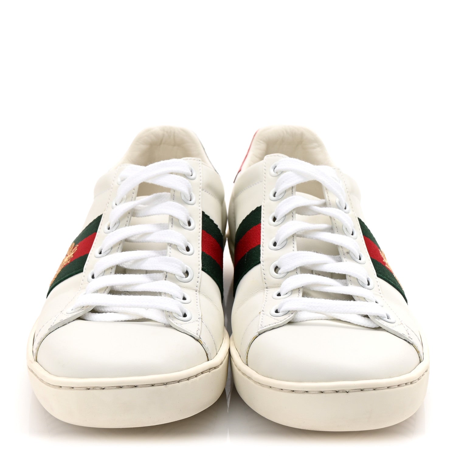 Gucci Calfskin Ayers Bee Embroidered Womens Ace Sneakers 37 White Red Flame Green 3 of 10