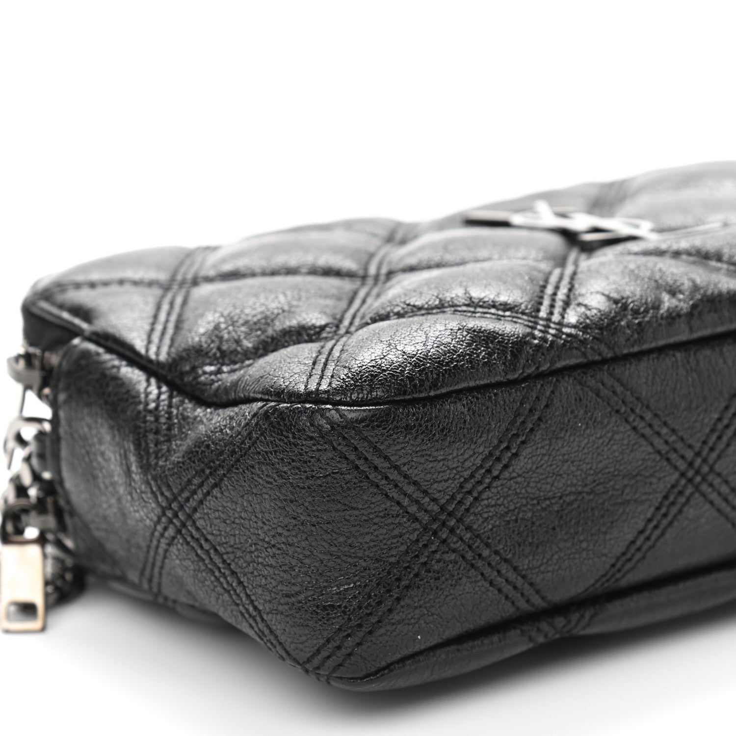 Saint Laurent Grained Lambskin Quilted Mini Becky Double Zip Bag Black 8 of 9