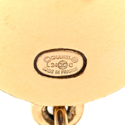 Chanel Metal Resin Disc CC Long Drop Earrings Gold Black 5 of 5