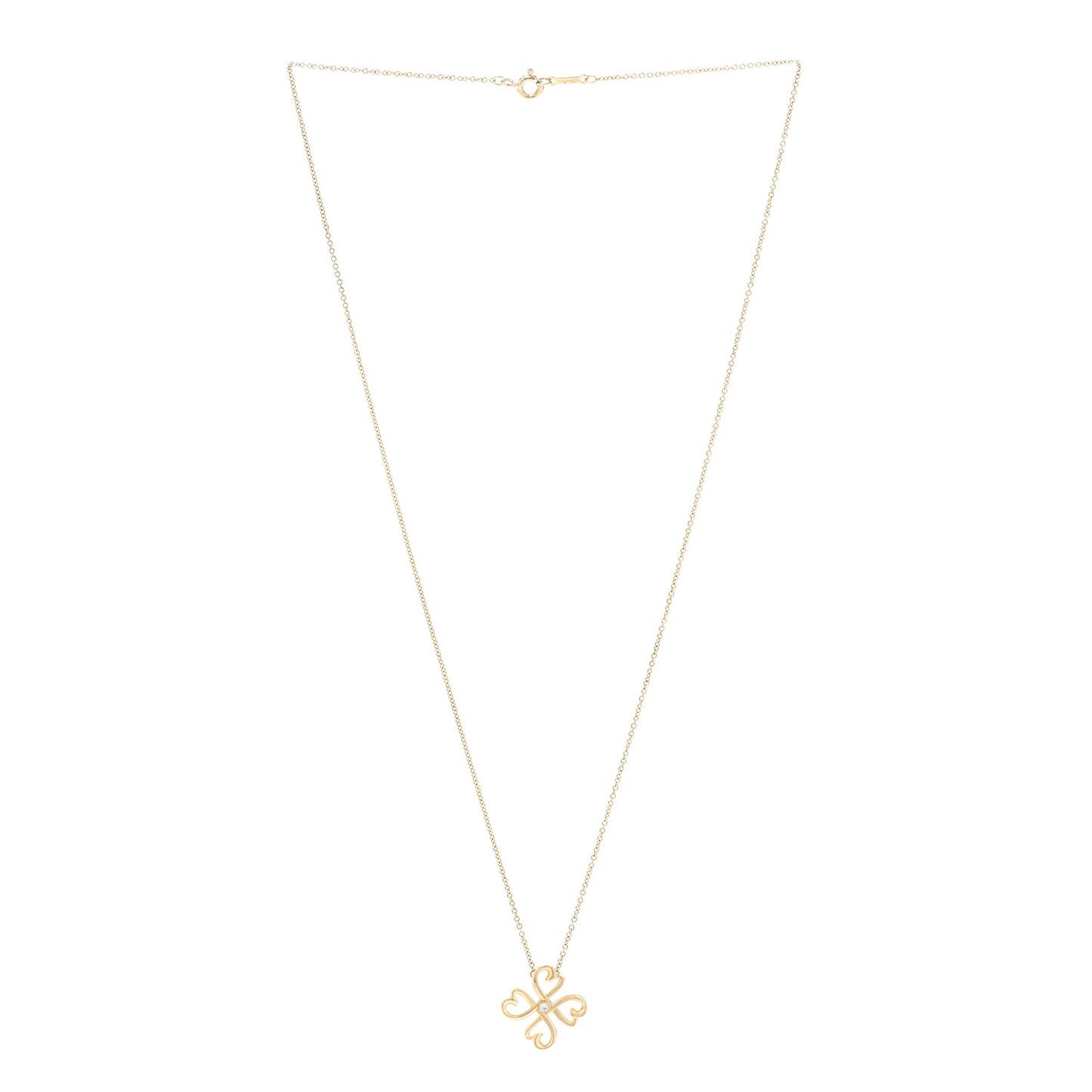 18K Yellow Gold Diamond Loving Heart Clover Pendant Necklace