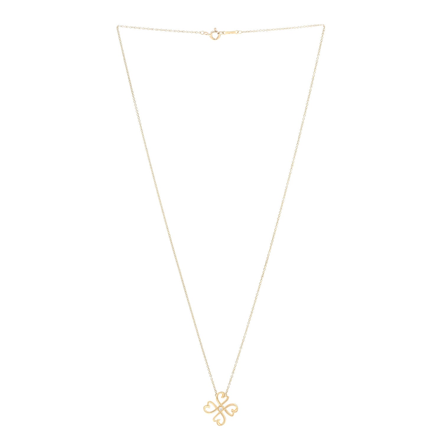 Tiffany 18K Yellow Gold Diamond Loving Heart Clover Pendant Necklace 3 of 6