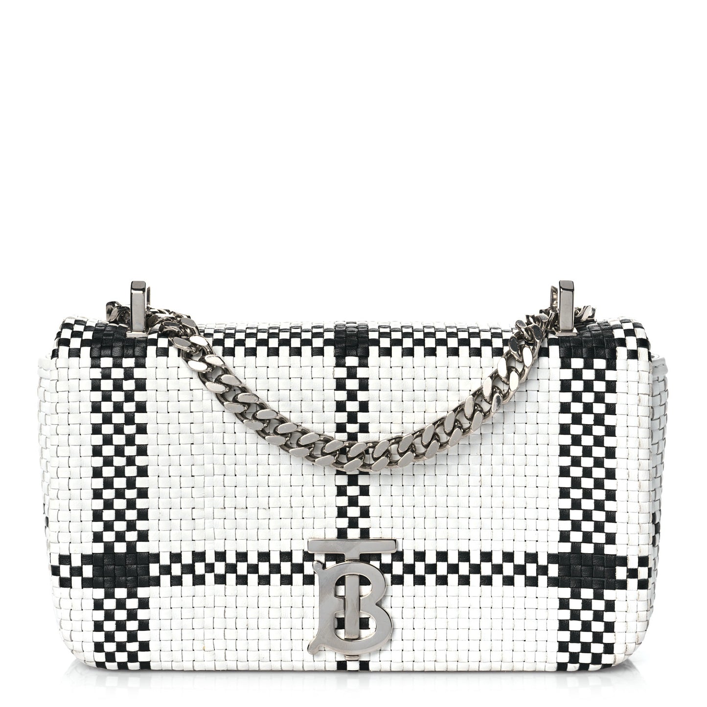 Woven Calfskin Mini Latticed Lola Bag Black White
