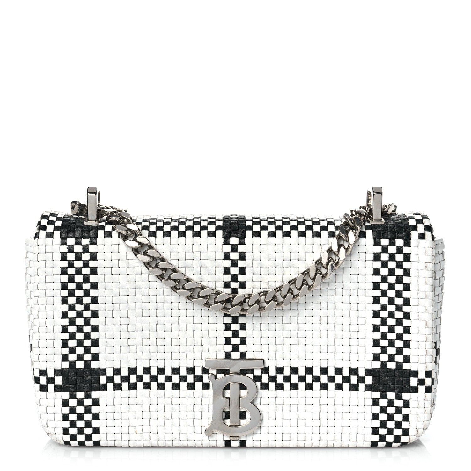 Burberry Woven Calfskin Mini Latticed Lola Bag Black White 1 of 10