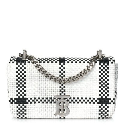 Burberry Woven Calfskin Mini Latticed Lola Bag Black White 1 of 10