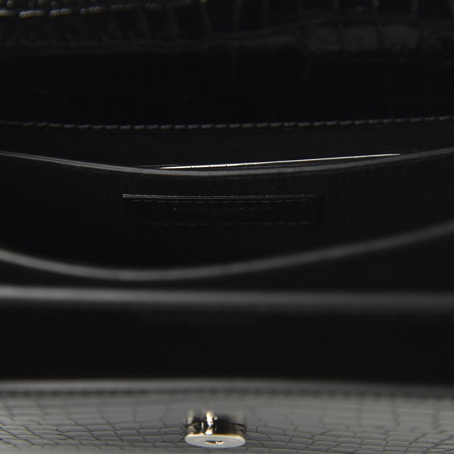 Calfskin Crocodile Embossed Medium Monogram Sunset Black