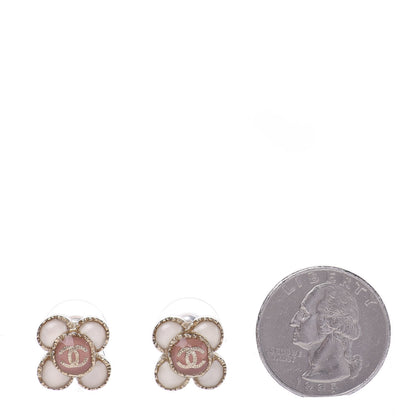 Chanel Enamel Flower CC Earrings Beige Pink 2 of 5