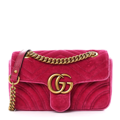 Gucci Velvet Matelasse Mini GG Marmont Shoulder Bag Light Raspberry Rose 1 of 11
