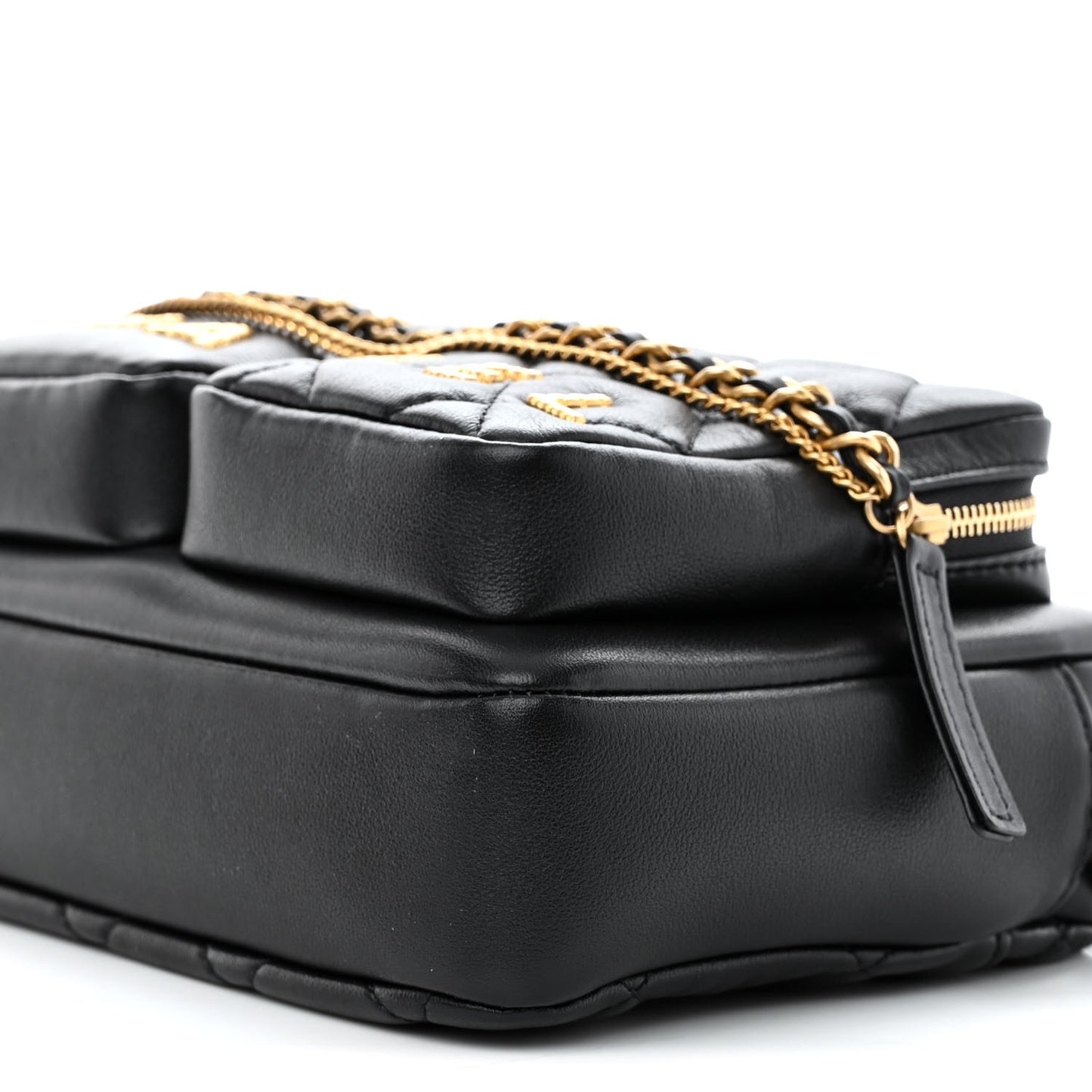 Calfskin Quilted Small Camera Case Black